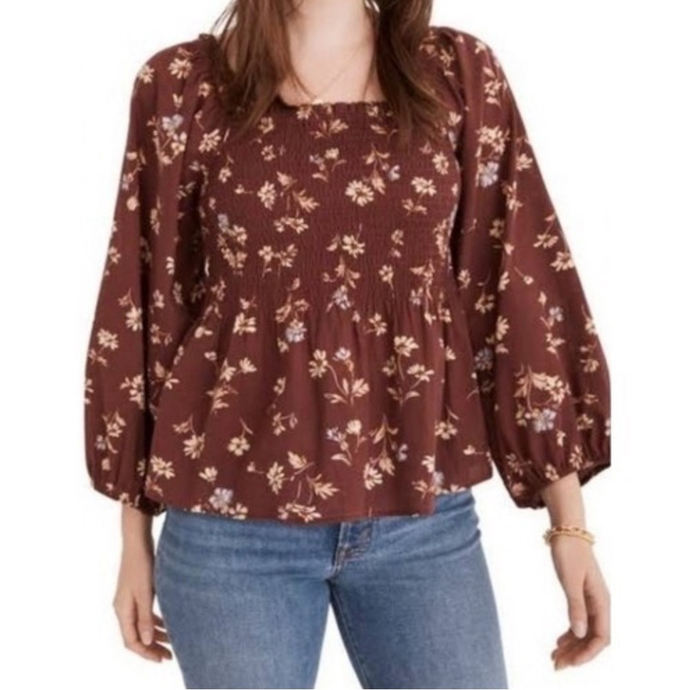 Madewell Smocked Floral Top